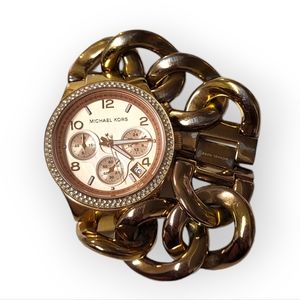 Michael Kors Runway Rose Gold Dial Gold Strap Rhinestone Watch MK3427